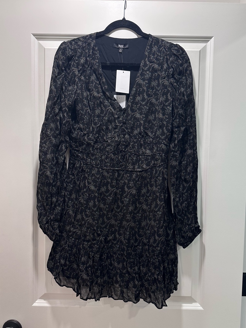NWT Paige Brasserie Long Sleeve Minidress, Size 4, Black/Aloe - Picture 7 of 14